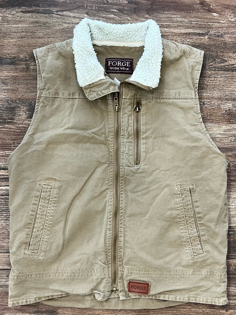Forge Work Wear Sherpa-Thermal Lined Canvas Vest in Khaki